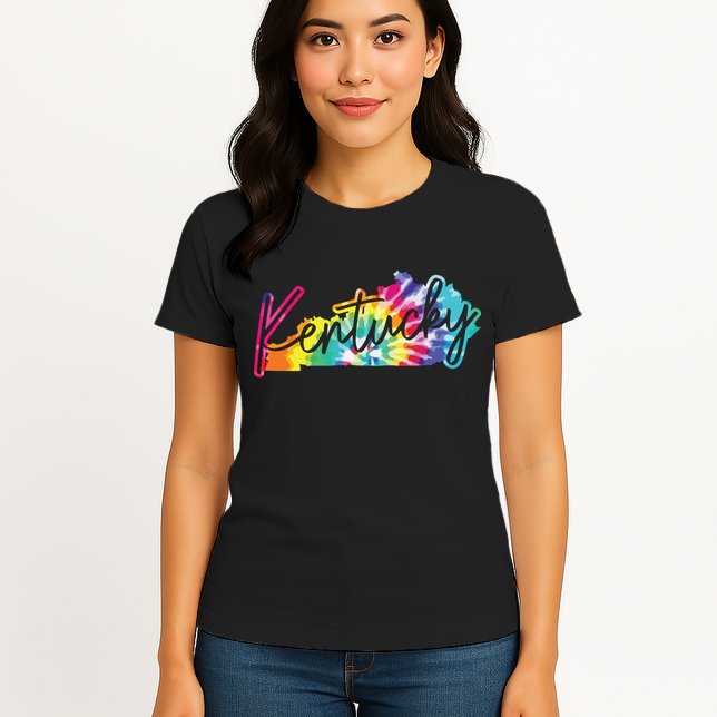 Kentucky Tie Dye State Map Pride Hippie Vintage Retro Womens T-Shirt
