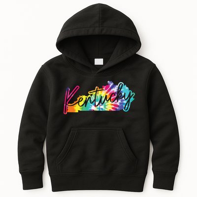 Kentucky Tie Dye State Map Pride Hippie Vintage Retro Kids Hoodie