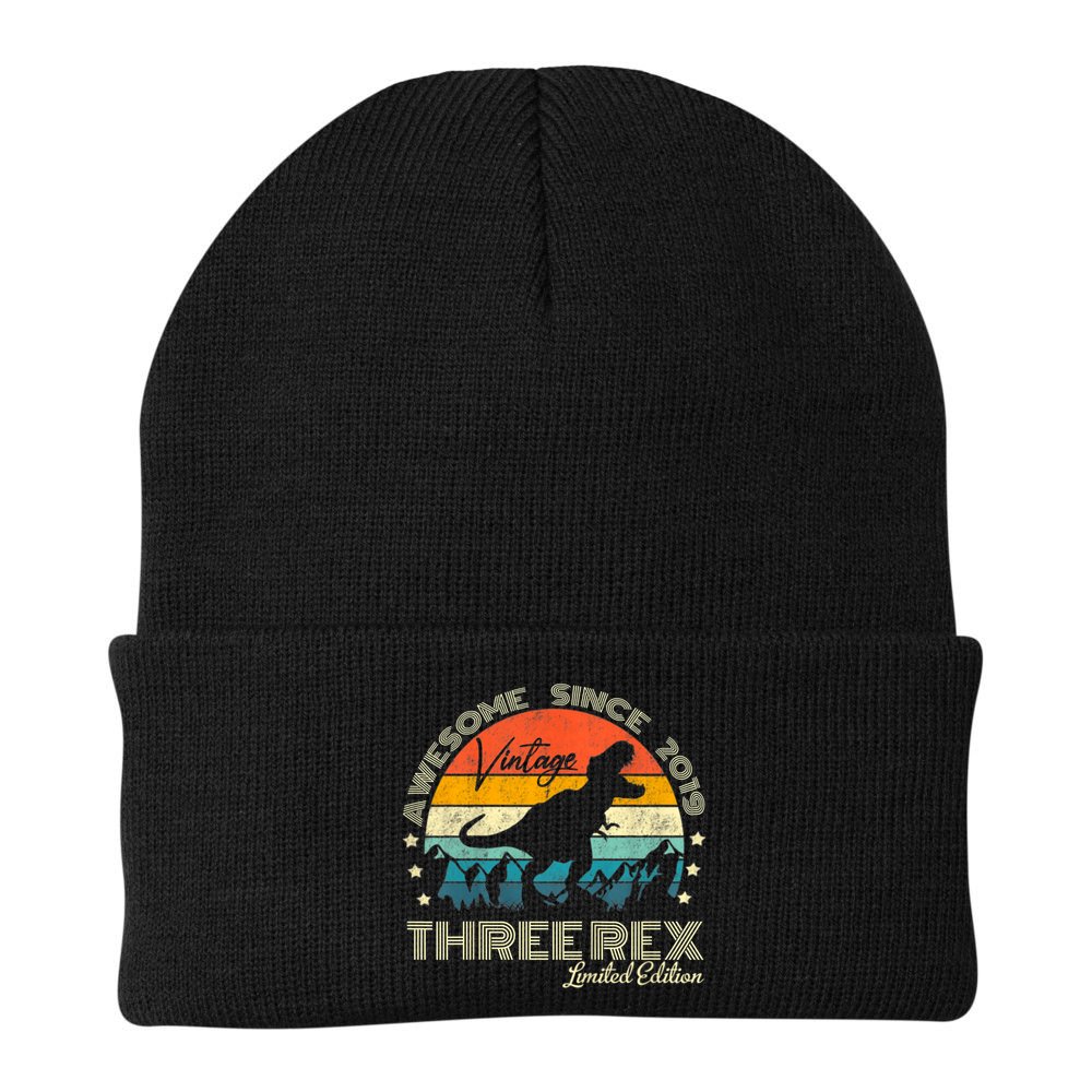Kids Third Dinosaur 3 Year Old 2019 Three Rex 3rd Birthday Beanie