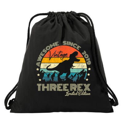 Kids Third Dinosaur 3 Year Old 2019 Three Rex 3rd Birthday Drawstring Bag