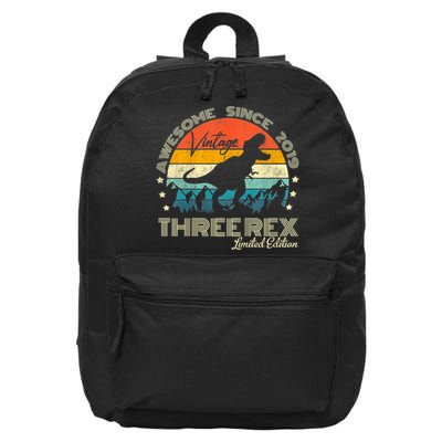 Kids Third Dinosaur 3 Year Old 2019 Three Rex 3rd Birthday 16 in Basic Backpack