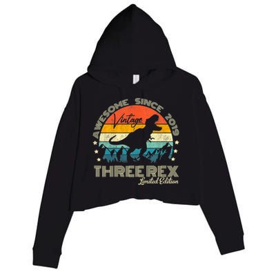 Kids Third Dinosaur 3 Year Old 2019 Three Rex 3rd Birthday Crop Fleece Hoodie
