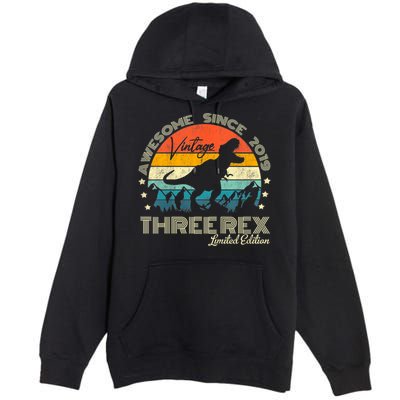 Kids Third Dinosaur 3 Year Old 2019 Three Rex 3rd Birthday Premium Pullover Hoodie