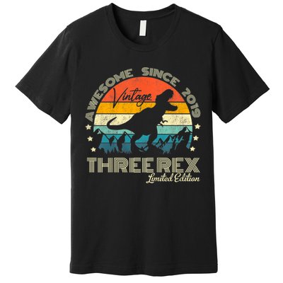 Kids Third Dinosaur 3 Year Old 2019 Three Rex 3rd Birthday Premium T-Shirt