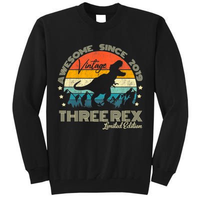Kids Third Dinosaur 3 Year Old 2019 Three Rex 3rd Birthday Tall Sweatshirt