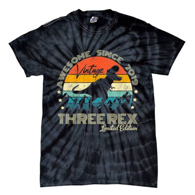 Kids Third Dinosaur 3 Year Old 2019 Three Rex 3rd Birthday Tie-Dye T-Shirt