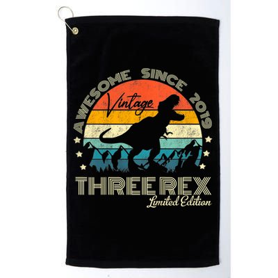 Kids Third Dinosaur 3 Year Old 2019 Three Rex 3rd Birthday Golf Towel