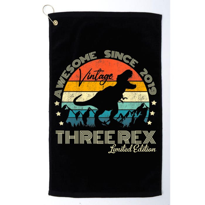 Kids Third Dinosaur 3 Year Old 2019 Three Rex 3rd Birthday Golf Towel
