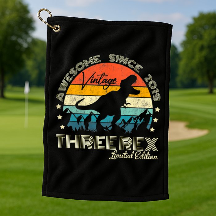 Kids Third Dinosaur 3 Year Old 2019 Three Rex 3rd Birthday Golf Towel