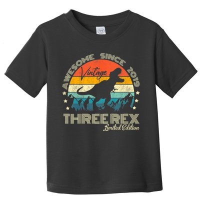 Kids Third Dinosaur 3 Year Old 2019 Three Rex 3rd Birthday Toddler T-Shirt