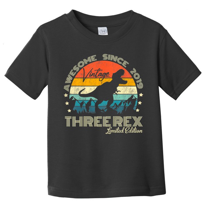 Kids Third Dinosaur 3 Year Old 2019 Three Rex 3rd Birthday Toddler T-Shirt