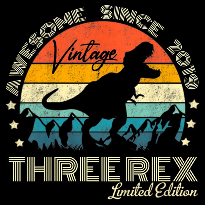 Kids Third Dinosaur 3 Year Old 2019 Three Rex 3rd Birthday Toddler T-Shirt