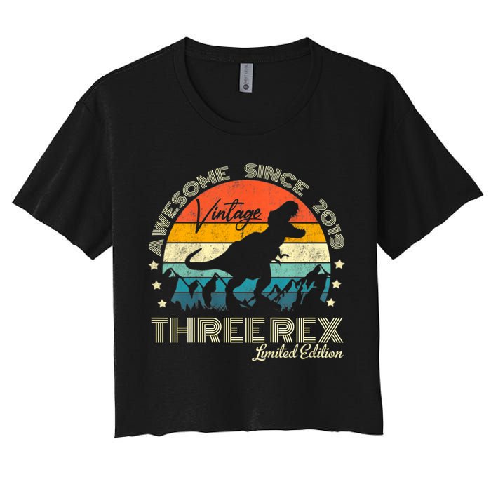 Kids Third Dinosaur 3 Year Old 2019 Three Rex 3rd Birthday Crop Top