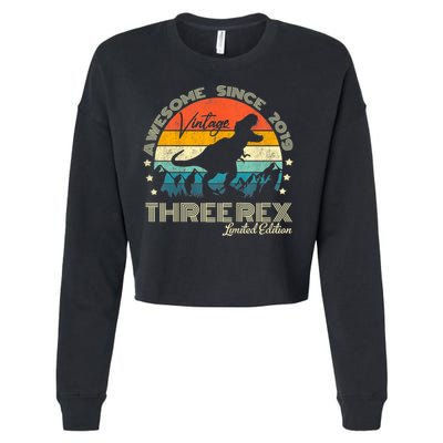 Kids Third Dinosaur 3 Year Old 2019 Three Rex 3rd Birthday Cropped Pullover Crew