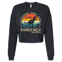 Kids Third Dinosaur 3 Year Old 2019 Three Rex 3rd Birthday Cropped Pullover Crew