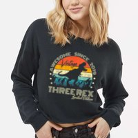 Kids Third Dinosaur 3 Year Old 2019 Three Rex 3rd Birthday Cropped Pullover Crew