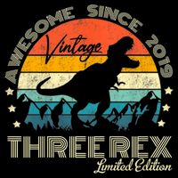 Kids Third Dinosaur 3 Year Old 2019 Three Rex 3rd Birthday Cropped Pullover Crew