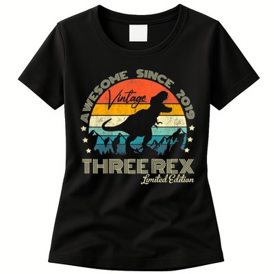 Kids Third Dinosaur 3 Year Old 2019 Three Rex 3rd Birthday Womens T-Shirt