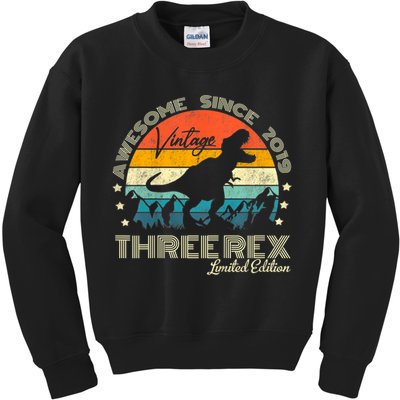 Kids Third Dinosaur 3 Year Old 2019 Three Rex 3rd Birthday Kids Sweatshirt