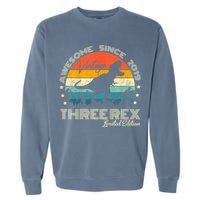 Kids Third Dinosaur 3 Year Old 2019 Three Rex 3rd Birthday Garment-Dyed Sweatshirt