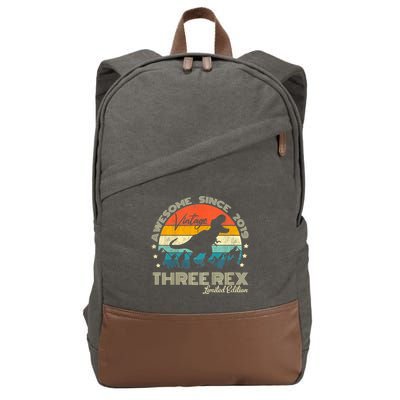 Kids Third Dinosaur 3 Year Old 2019 Three Rex 3rd Birthday Cotton Canvas Backpack