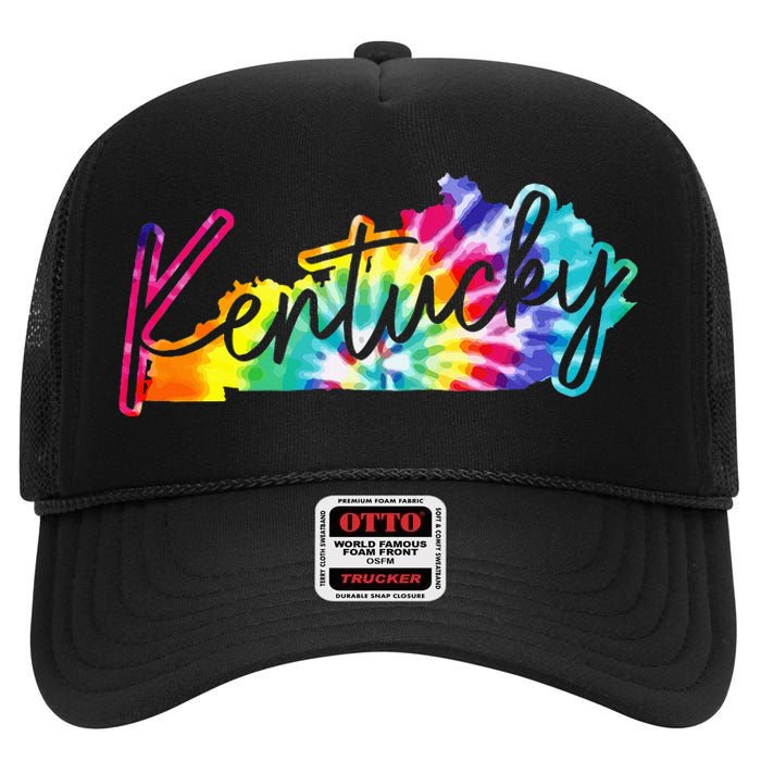 Kentucky Tie Dye State Map Pride Hippie Vintage Retro High Crown Mesh Back Trucker Hat