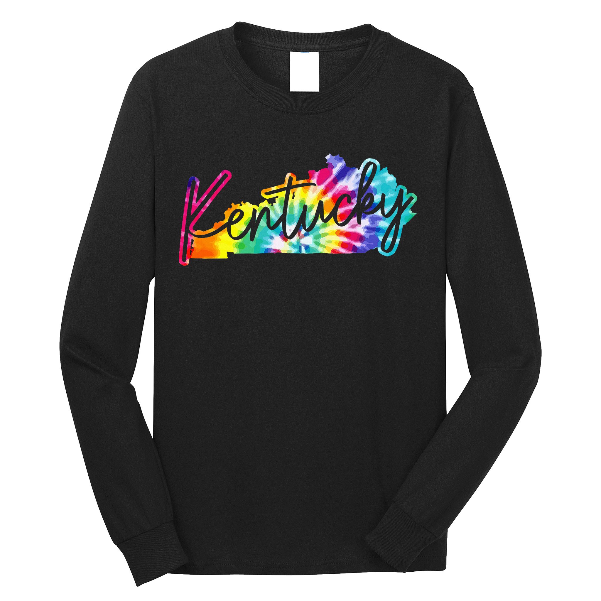 Kentucky Tie Dye State Map Pride Hippie Vintage Retro Long Sleeve Shirt