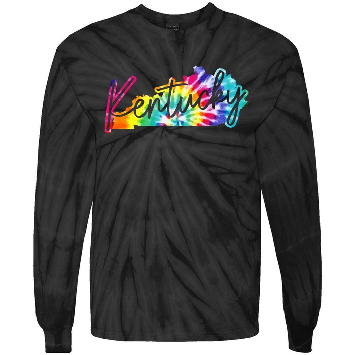 Kentucky Tie Dye State Map Pride Hippie Vintage Retro Tie-Dye Long Sleeve Shirt