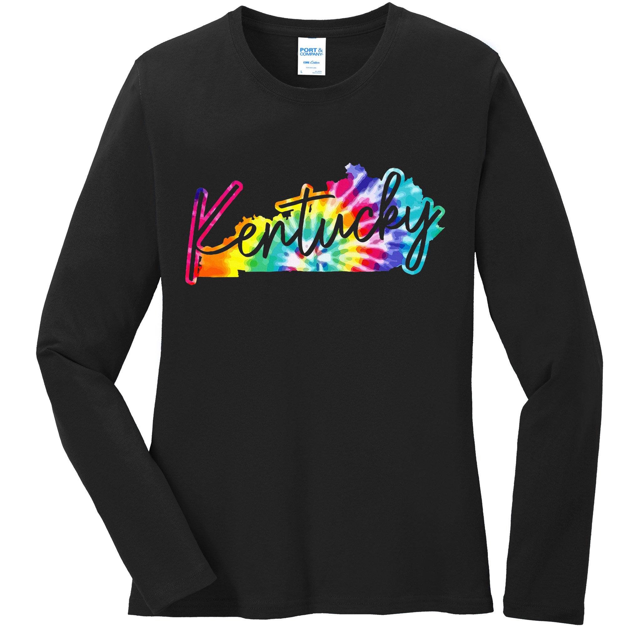 Kentucky Tie Dye State Map Pride Hippie Vintage Retro Ladies Long Sleeve Shirt