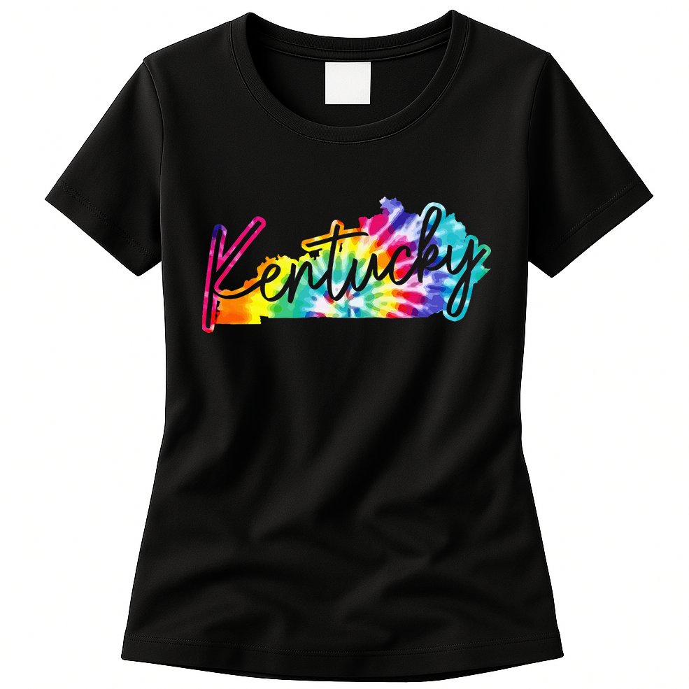 Kentucky Tie Dye State Map Pride Hippie Vintage Retro Womens T-Shirt