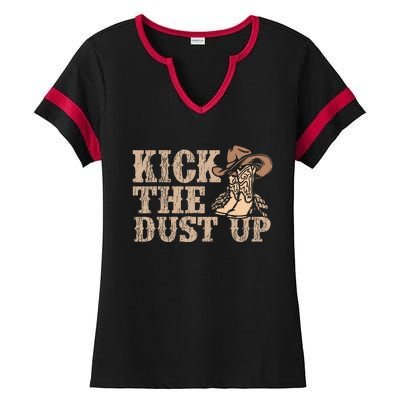 Kick The Dust Up Country Music Western Dancer Cowgirl Ladies Halftime Notch Neck Tee