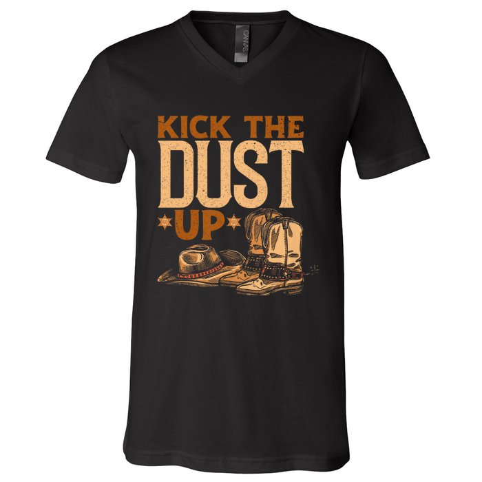 Kick The Dust Up Vintage Cowboys Western Line Dancing V-Neck T-Shirt