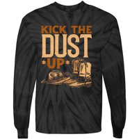 Kick The Dust Up Vintage Cowboys Western Line Dancing Tie-Dye Long Sleeve Shirt