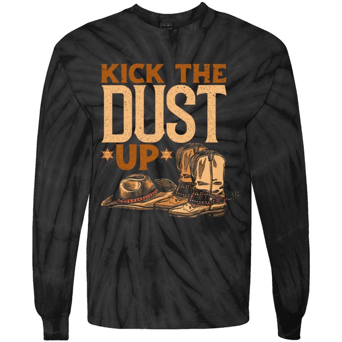 Kick The Dust Up Vintage Cowboys Western Line Dancing Tie-Dye Long Sleeve Shirt