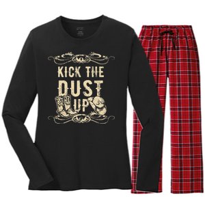 Kick The Dust Up Cowboy Cowgirl Western Women's Long Sleeve Flannel Pajama Set 