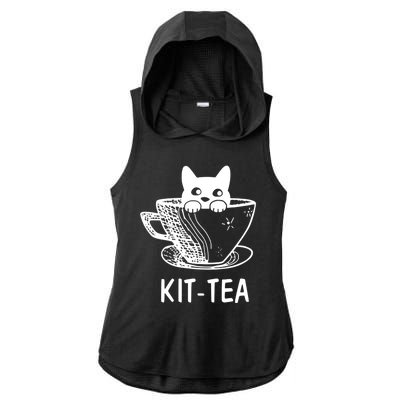 Kit Tea Funny Cat Lover Ladies PosiCharge Tri-Blend Wicking Draft Hoodie Tank