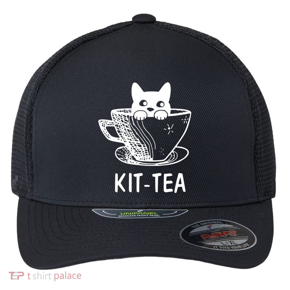 Kit Tea Funny Cat Lover Flexfit Unipanel Trucker Cap