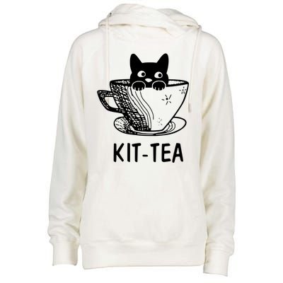 Kit Tea Funny Cat Lover Womens Funnel Neck Pullover Hood