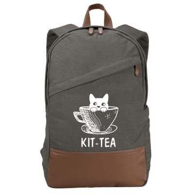 Kit Tea Funny Cat Lover Cotton Canvas Backpack