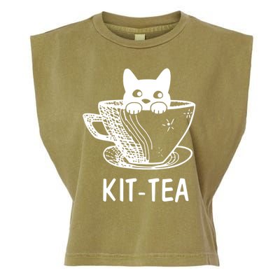 Kit Tea Funny Cat Lover Garment-Dyed Women's Muscle Tee