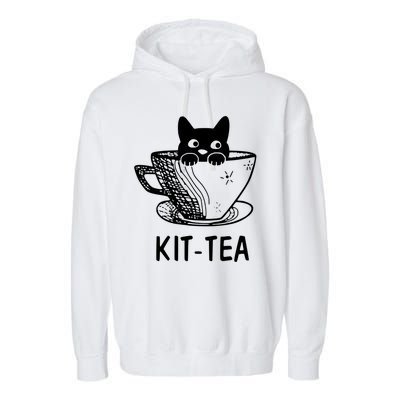 Kit Tea Funny Cat Lover Garment-Dyed Fleece Hoodie