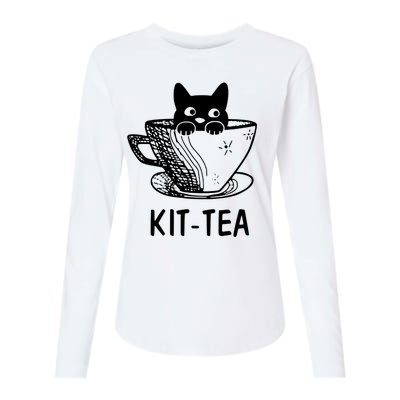 Kit Tea Funny Cat Lover Womens Cotton Relaxed Long Sleeve T-Shirt