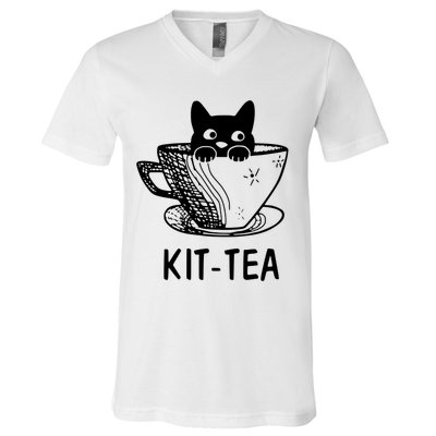 Kit Tea Funny Cat Lover V-Neck T-Shirt