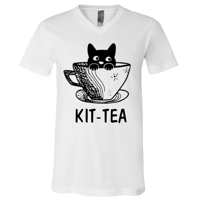 Kit Tea Funny Cat Lover V-Neck T-Shirt