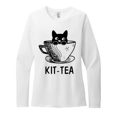 Kit Tea Funny Cat Lover Womens CVC Long Sleeve Shirt