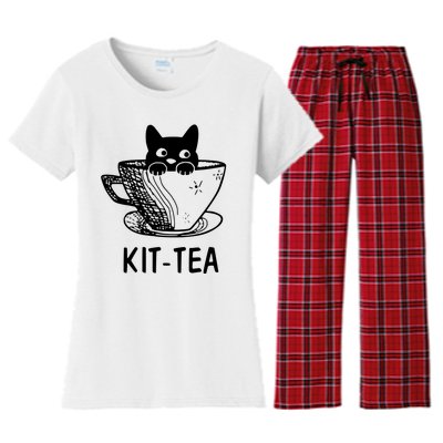 Kit Tea Funny Cat Lover Women's Flannel Pajama Set