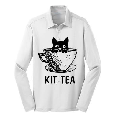 Kit Tea Funny Cat Lover Silk Touch Performance Long Sleeve Polo