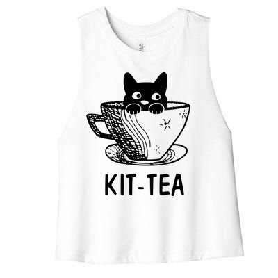 Kit Tea Funny Cat Lover Women's Racerback Cropped Tank