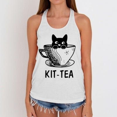 Kit Tea Funny Cat Lover Women's Knotted Racerback Tank