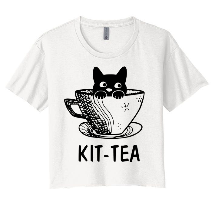 Kit Tea Funny Cat Lover Women's Crop Top Tee